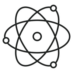 Simple atom shows orbits with particles revolving around a central point in a science concept illustration.