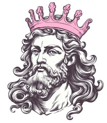 King with Pink Crown,  Vintage Royal Portrait