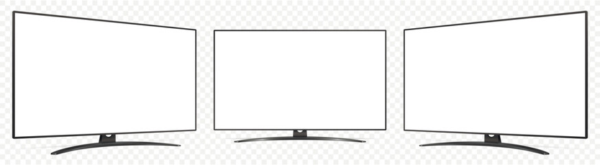 Realistic tv screen mock up. Television display on three sides with blank screen isolated on transparent background