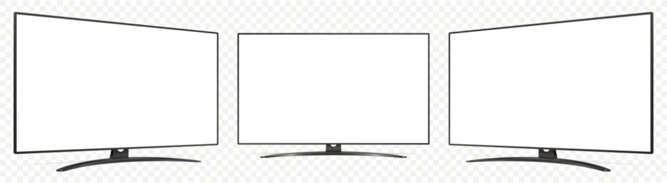 Realistic tv screen mock up. Television display on three sides with blank screen isolated on transparent background