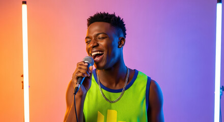 Energetic Singer in Vibrant Studio Portrait