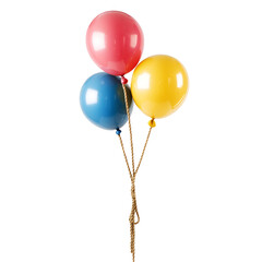 Colorful balloons tied with rope on black background