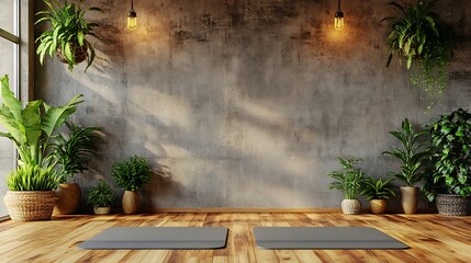 minimalist breathing space mindfulness room with yoga mats natural wood floor soft diffused light calm balanced energy