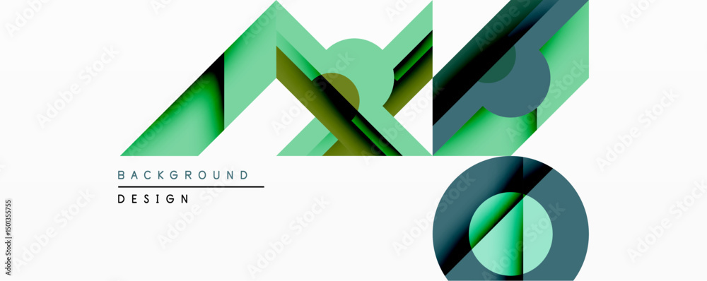 Aufkleber Abstract geometric composition. Overlapping layers create depth, using teal, mint, navy hues. Modern design element for backgrounds, presentations. Minimalist aesthetic.