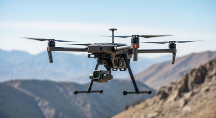 Drone in Flight Over Mountain Range
