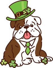 Simple and adorable Saint Patrick's Day illustration of Bulldog