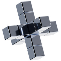 Chrome Plus Sign Made of 3D Cubes