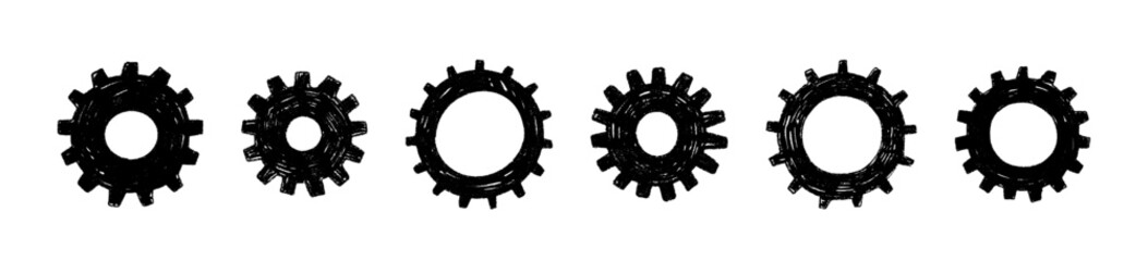 Vintage gear drawn illustration. Industrial cogwheel design. Flat vector illustration isolated on white background.
