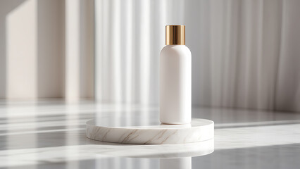 Minimalist White Skincare Bottle on Marble