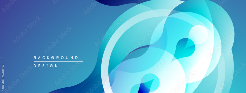 Poster Abstract blue background. Overlapping shapes create dynamic flow, modern aesthetic. Smooth gradients, clean design.