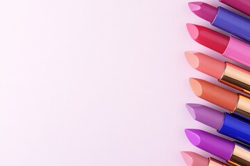 Pink background, assorted lipstick collection. Generative AI