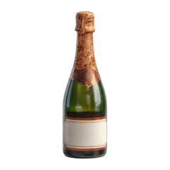 Bottle of champagne with a decorative cork, isolated on a white background, ideal for celebrations and events.