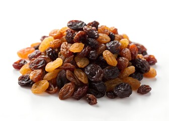Obraz premium Mixed Dried Raisins Pile. Healthy Snack And Natural Sweetener Isolated On white Background