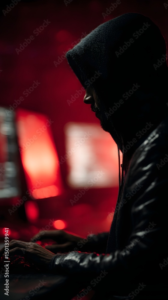 Poster hacker launching ddos attack simulation from terminal setup