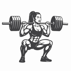 Stylized Illustration of a Muscular Female Bodybuilder Posing