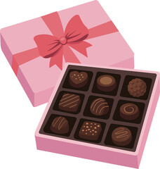Gift box with tasty chocolate candies. Valentine's day or wedding concept. Flat vector illustration.