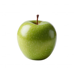 Fresh green apple on a white isolated background, showcasing its shiny skin and distinct stem, ideal for health and nutrition themes.