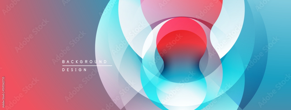 Poster abstract circles overlap, creating vibrant gradients. red, blue, cyan hues blend seamlessly. modern 