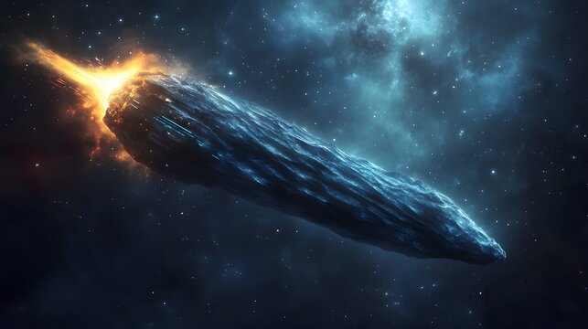 A spaceship flying past a massive comet in deep space - Powered by Adobe