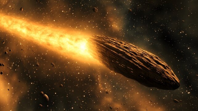 A spaceship flying past a massive comet in deep space - Powered by Adobe