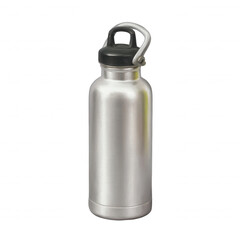 Stainless steel water bottle with a sleek design and a secure cap, perfect for outdoor activities or daily hydration on the go, isolated on a white background.