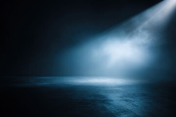 Fototapeta premium A single spotlight illuminates a dark, misty surface, creating a dramatic, mysterious atmosphere.