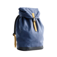 Stylish navy blue backpack with a roll-top closure and leather accents, perfect for daily use or travel, isolated on a white background.