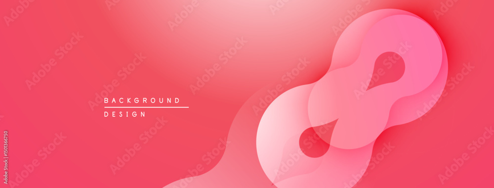 Poster Abstract pink design features layered ribbon shapes. Gradient creates soft visual texture, modern aesthetic. Minimalist composition.