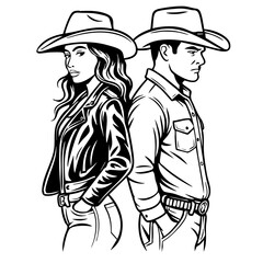 Cowgirl and Cowboy Leaning
