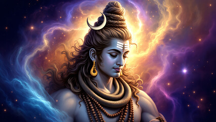 Lord Shiva Portrait in Cosmic Meditation
