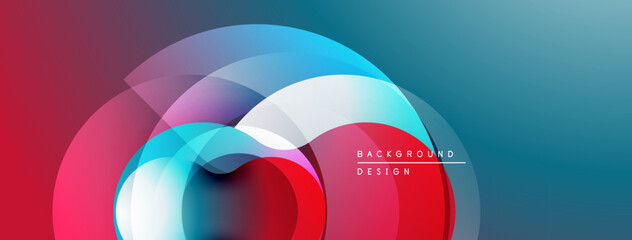 Abstract composition. Overlapping translucent circles create dynamic visual effect. Gradient colors blend smoothly. Modern design element.