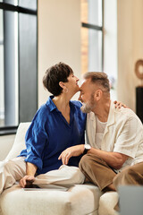 Joyful moments at home for a loving couple enjoying their time together