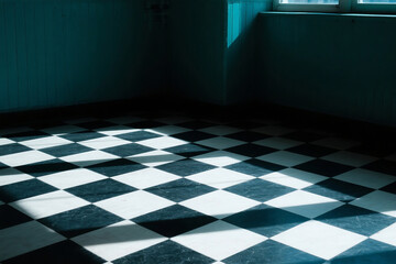 Checkered Floor with Harsh Shadows and Vintage Glow