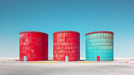 Obraz premium abstract industrial oil barrels arranged in simple geometric forms calm muted colors balanced minimal composition