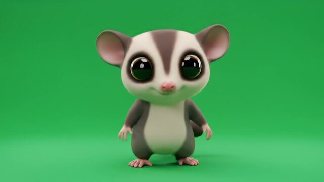 Cartoon sugar glider on green background