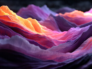 Obraz premium a vibrant, abstract landscape composed of flowing, multicolored waves. The colors include shades of pink, purple, and orange, creating a visually striking and dynamic scene.