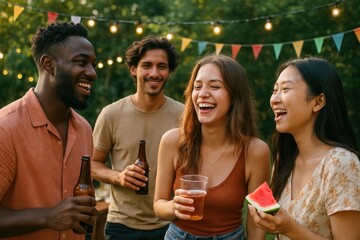 Obraz premium Friends enjoying outdoor gathering