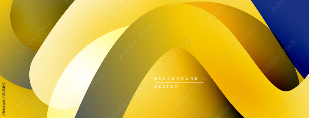Aufkleber Abstract yellow, gold gradients create flowing shapes. Minimalist design with dark blue accent. Modern background texture.