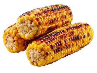 Grilled Corn: A close-up captures perfectly grilled corn on the cob, with golden kernels glistening invitingly, ready to enjoy. This shot evokes the simple pleasure of food.