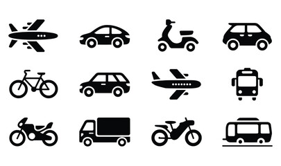 Fototapeta premium Transportation icons set airplane car bicycle bus truck scooter motorcycle