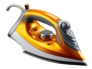 Shiny Iron for Crisp Attire: A close-up shot of a modern iron showcasing its sleek design and vibrant color, ready to smooth out wrinkles and create polished garments.