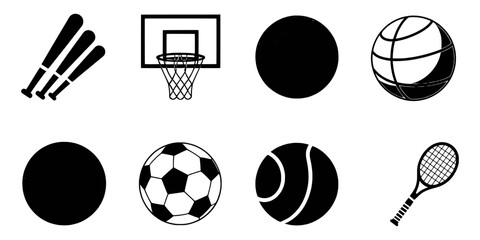 Obraz premium Sports equipment icons set baseball basketball soccer tennis