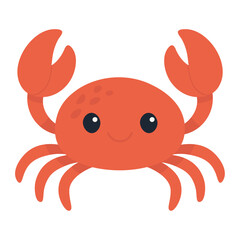Cute cartoon crab with smiling face. Happy red crab character. Funny sea animal illustration