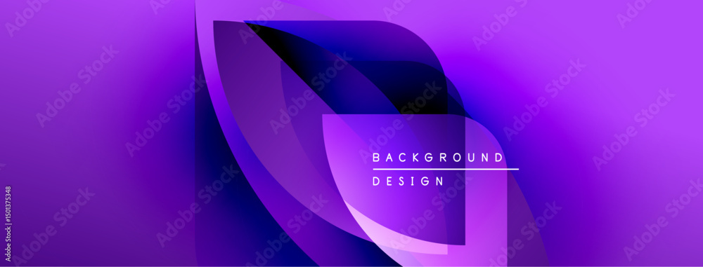 Poster abstract purple design features flowing shapes, gradients. text reads background design. modern, vib