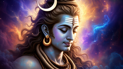 Lord Shiva Portrait in Cosmic Meditation