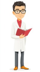 Cartoon scientist character with notepad