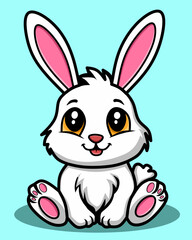 a white bunny sitting with cute pose on cartoon style with isolated background 