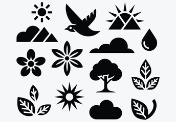 Nature icons set black silhouette symbols ecology environment
