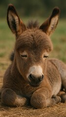 Fototapeta premium Adorable sleeping donkey foal