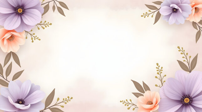 Flat card design with expressive floral brushstrokes and golden accents on light cream tone.